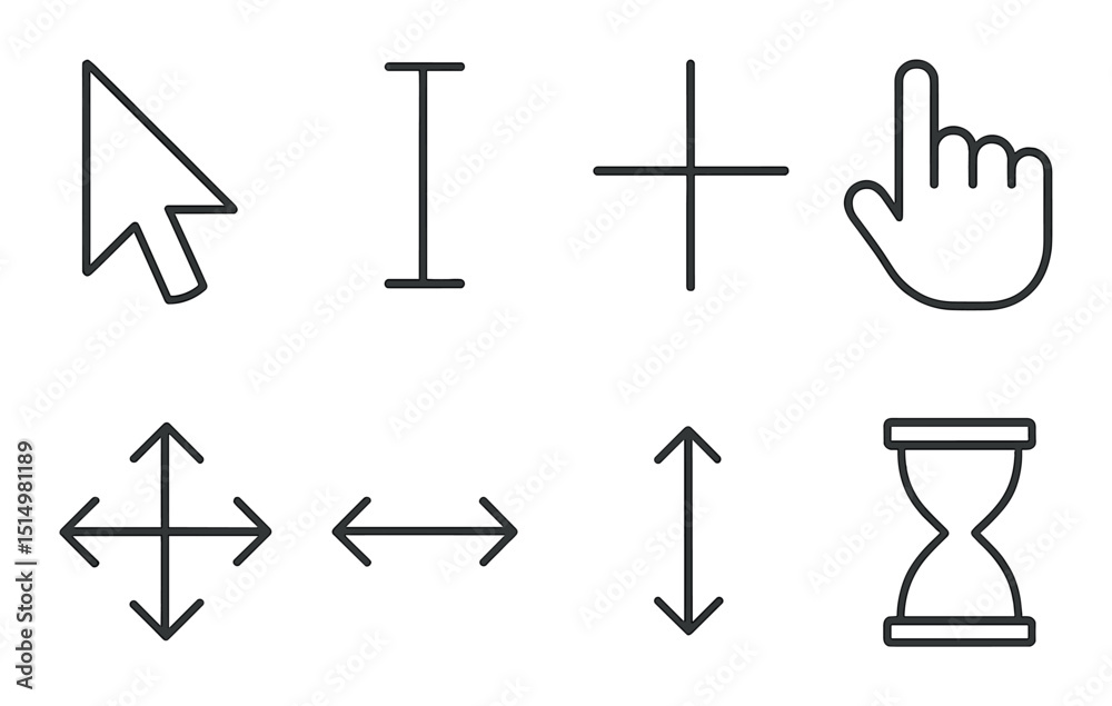 Fototapete basic cursor types line icons set – outline, navigation and pointer symbols