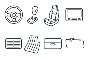 Auto interior outline icons set – car, transport, and vehicle dashboard symbols