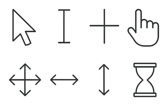 Basic cursor types line icons set &ndash; outline, navigation and pointer symbols