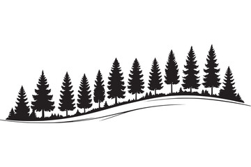 Silhouette of Pine Trees on Hill Landscape Vector Illustration