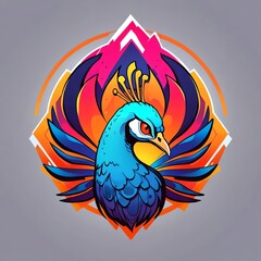Vibrant Peacock Emblem: A Colorful Bird Illustration