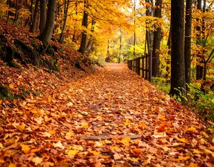 Autumn path through a colorful forest