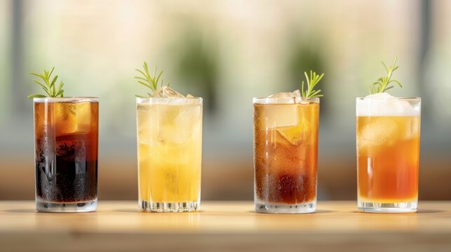 Four Refreshing Iced Drinks with Rosemary Garnish