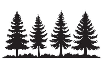 Obraz premium Silhouette of Pine Trees on Hill Landscape Vector Illustration