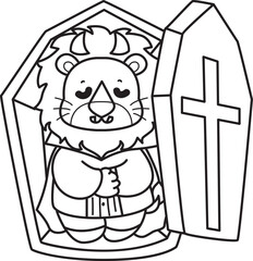 Outline of Cute Lion icon. Lineart of Funny baby Lion animal series stock illustration. life of fluffy Lion designs.