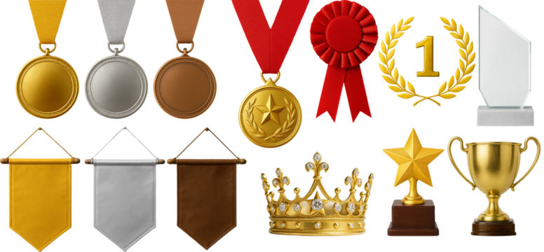 Award Icons Collection – Medals, Trophies, Ribbons, Banners and Crown - Powered by Adobe