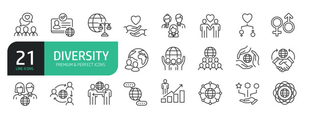 Set Of Diversity Line Icons.