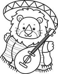 Outline of Cute Lion icon. Lineart of Funny baby Lion animal series stock illustration. life of fluffy Lion designs.