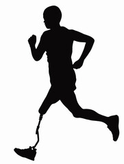 Obraz premium Silhouette of Amputee Runner with Prosthetic Leg – Adaptive Athlete Running Vector on White Background, Inspirational Sports and Disability Concept