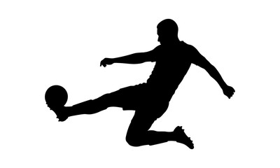 Silhouette of a Soccer Player Kicking a Ball in Mid-Air