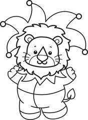 Coloring book of Cute Lion icon. Outline of Funny baby Lion animal series stock illustration. life of fluffy Lion designs.
