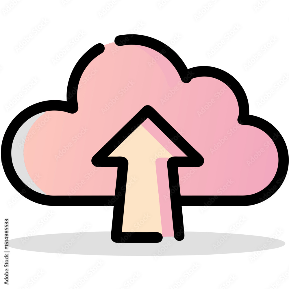 Aufkleber icon of a cloud with an upward arrow representing cloud computing and data upload