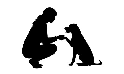 Woman Holding Paws of a Sitting Dog Silhouette