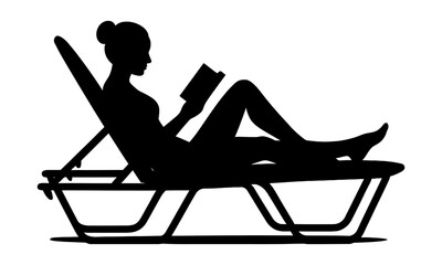 Woman Reading Book on Lounge Chair Silhouette