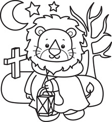 Coloring book of Cute Lion icon. Outline of Funny baby Lion animal series stock illustration. life of fluffy Lion designs.
