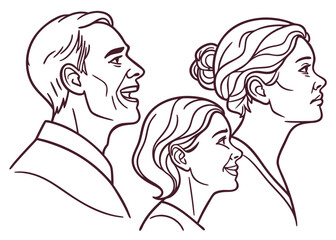 Line Art Illustration of Human Figures – Female, Male, and Kids for Coloring Book, Drawing Page, and Minimalist Art Design