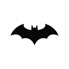 Black bat silhouette on a white background, featuring wide wings and pointed ears. Perfect for Halloween, horror themes, or nocturnal animal concepts in graphic and vector designs.