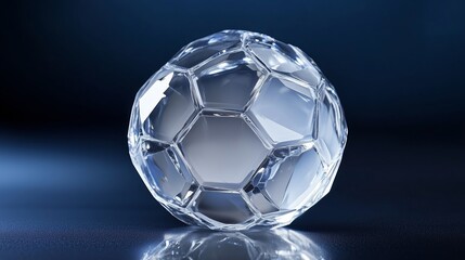 Naklejka premium Crystal soccer ball on a dark blue background with the bright light on the edges. 6