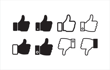 Obraz premium Black and White Thumbs Up Icons Set – Hand Gesture Symbols in Various Styles. Victor illustration eps 10.