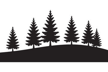 Obraz premium Silhouette of Pine Trees on Hill Landscape Vector Illustration