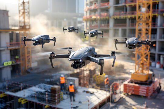 Multiple drones inspecting construction site