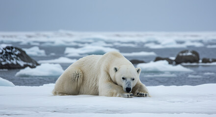 Polar Bear Resting on Ice Floe in Arctic Habitat
