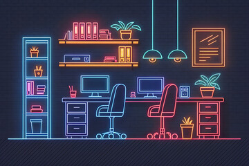 Office neon style background 