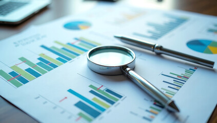 Graphs, magnifier and pen.