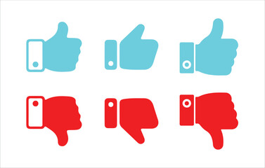 Colorful Thumbs Up and Down Icons – Blue Like and Red Dislike Symbol Set. Victor illustration 10.