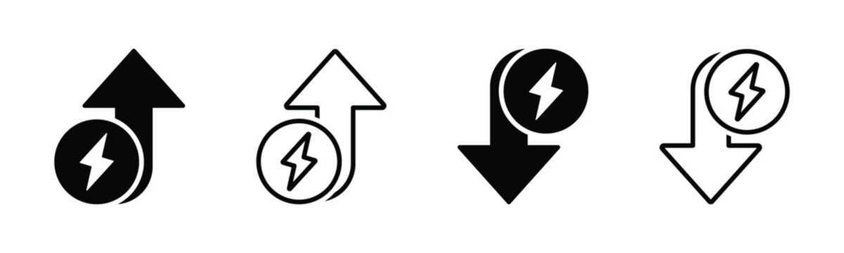 Energy increase and decrease vector icon set.