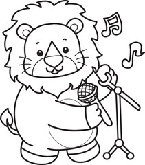 Coloring book of Cute Lion icon. Outline of Funny baby Lion animal series stock illustration. life of fluffy Lion designs.
