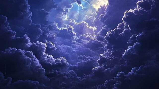 Fluffy clouds drift across a serene blue sky