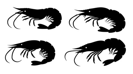 Set of shrimp silhouette vector