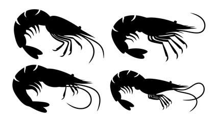 Set of shrimp silhouette vector