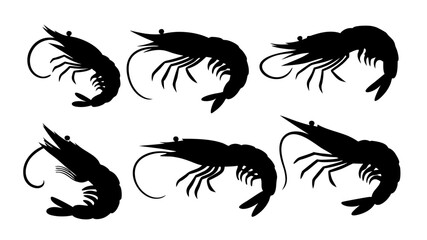 Set of shrimp silhouette vector