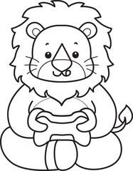 Coloring book of Cute Lion icon. Outline of Funny baby Lion animal series stock illustration. life of fluffy Lion designs.
