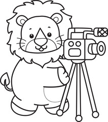 Coloring book of Cute Lion icon. Outline of Funny baby Lion animal series stock illustration. life of fluffy Lion designs.

