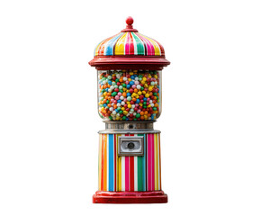 Colorful gumball machine filled with vibrant candies stands prominently, showcasing delightful array of colors. This nostalgic attraction evokes joy and excitement, perfect for candy lovers