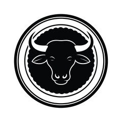 Monochrome Bull Head in Circle Emblem Design