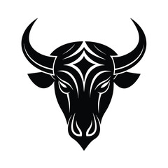 Stylized Black and White Bull Head Illustration