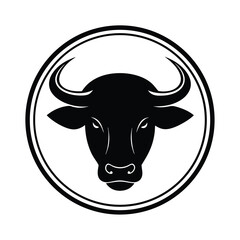 Black and White Bull Head in Circle Design