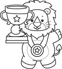 Coloring book of Cute Lion icon. Outline of Funny baby Lion animal series stock illustration. life of fluffy Lion designs.
