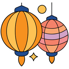 Obraz premium paper lanterns flat vector illustration white background