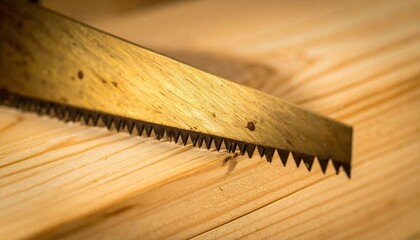 Close Up Of Vintage Hand Saw Cutting Wood