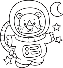 Coloring book of Cute Lion icon. Outline of Funny baby Lion animal series stock illustration. life of fluffy Lion designs.
