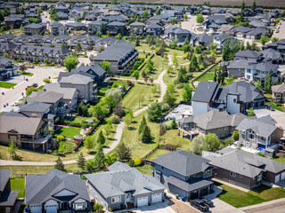 Residential neighborhood with houses and a park