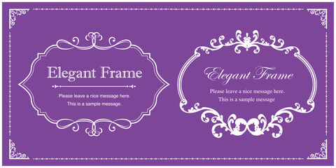 高級感のあるエレガンスなフレームセット、飾り罫、装飾デザイン、白、ホワイト、パープル、背景