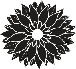 Silhouette of a bold sunflower with detailed petals vector illustration.