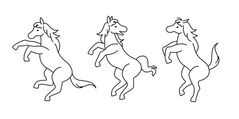 立ち上がる馬の線画イラスト