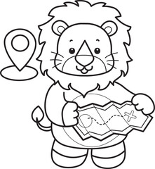 Coloring book of Cute Lion icon. Outline of Funny baby Lion animal series stock illustration. life of fluffy Lion designs.
